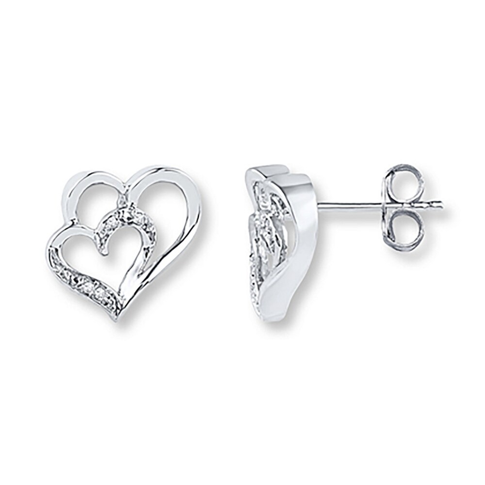Double Heart Earrings Diamond Accents 10K White Gold Cr2O1GOA Double Heart Earrings Diamond Accents 10K White Gold Cr2O1GOA