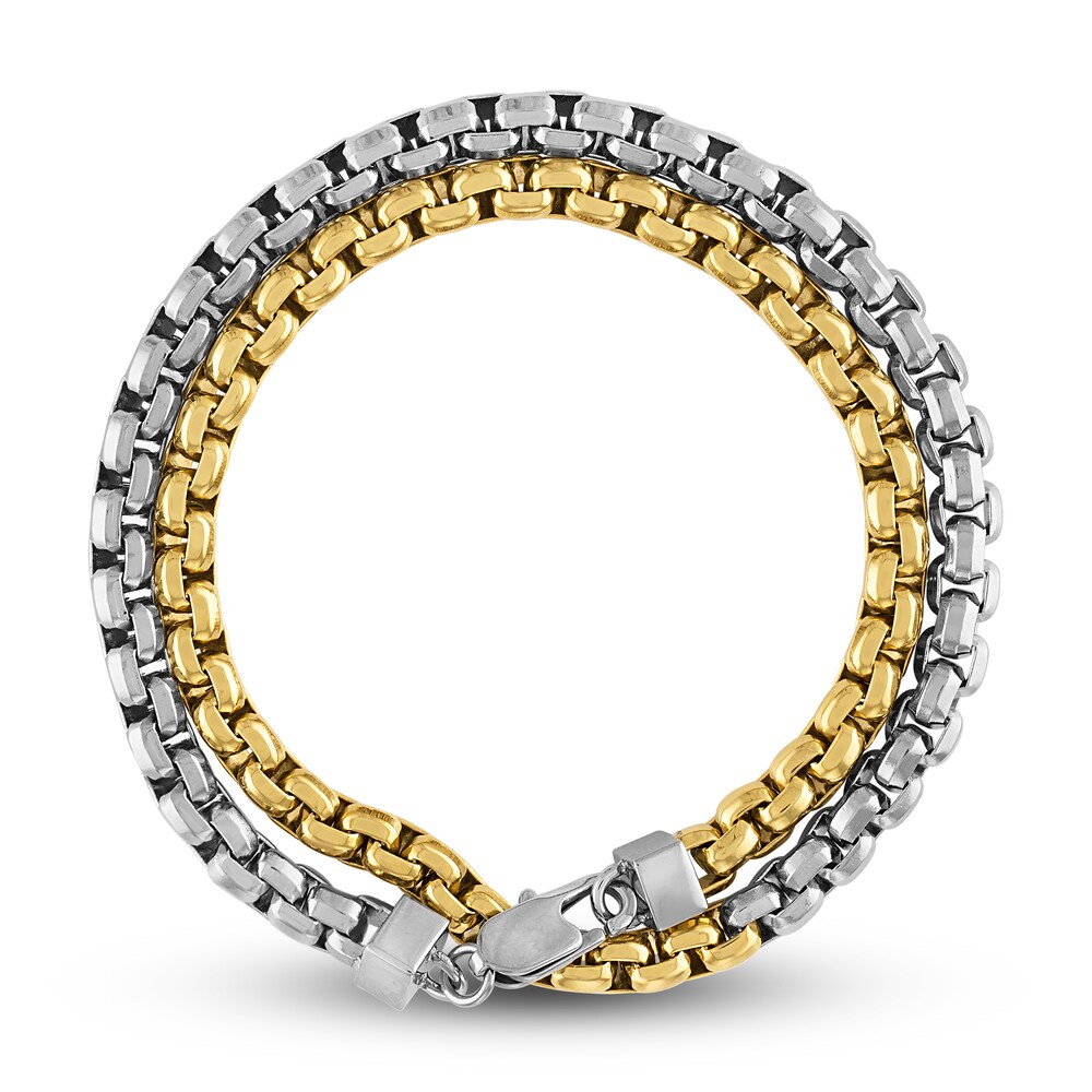 Men\'s Double Wrap Box Chain Bracelet Ion-Plated Stainless Steel 17\" D0a34oj0 Men\'s Double Wrap Box Chain Bracelet Ion-Plated Stainless Steel 17\" D0a34oj0