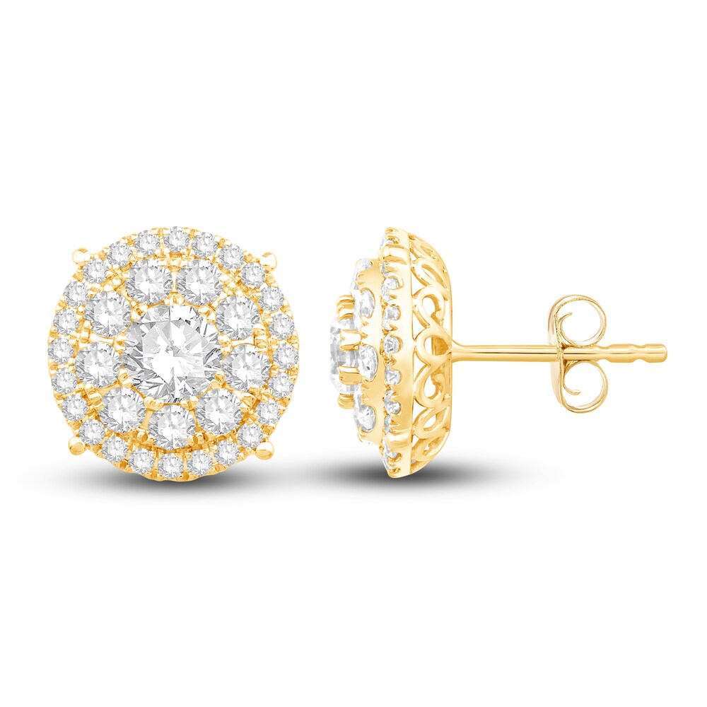 Diamond Stud Earrings 1-1/2 ct tw Round 14K Yellow Gold D99bksVv