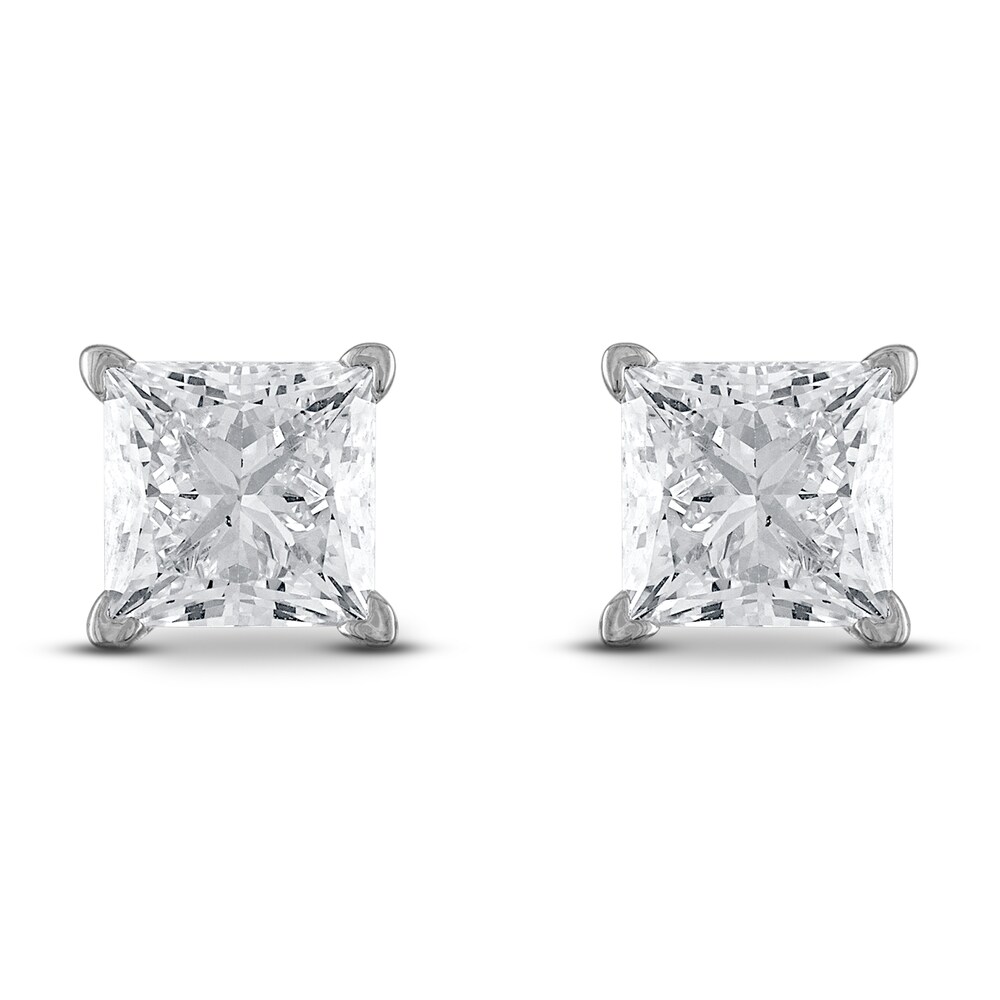 Certified Diamond Solitaire Stud Earrings 3/4 ct tw Princess 18K White Gold (SI2/I) DC178EjF