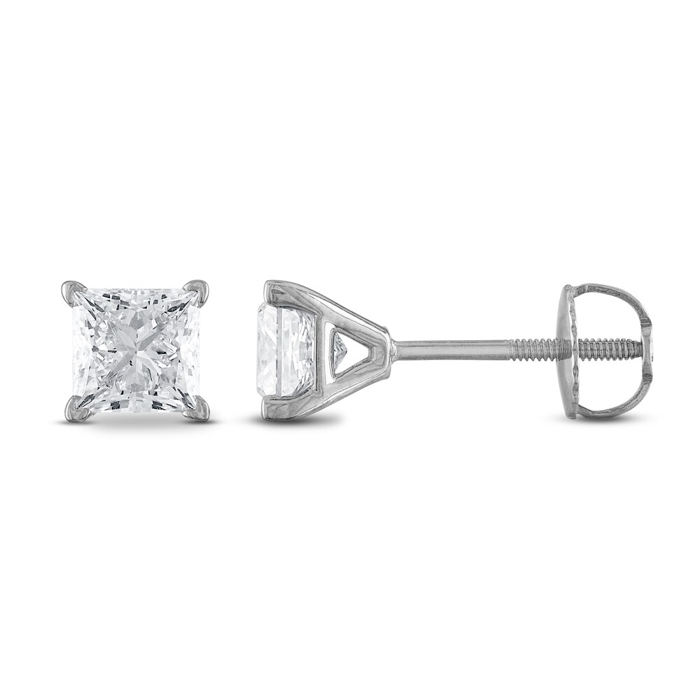 Certified Diamond Solitaire Stud Earrings 3/4 ct tw Princess 18K White Gold (SI2/I) DC178EjF Certified Diamond Solitaire Stud Earrings 3/4 ct tw Princess 18K White Gold (SI2/I) DC178EjF