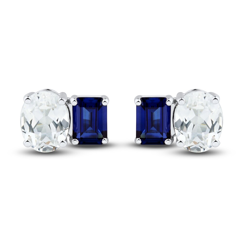 Lab-Created White Sapphire & Lab-Created Blue Sapphire Stud Earrings 10K White Gold DEjldjum Lab-Created White Sapphire & Lab-Created Blue Sapphire Stud Earrings 10K White Gold DEjldjum
