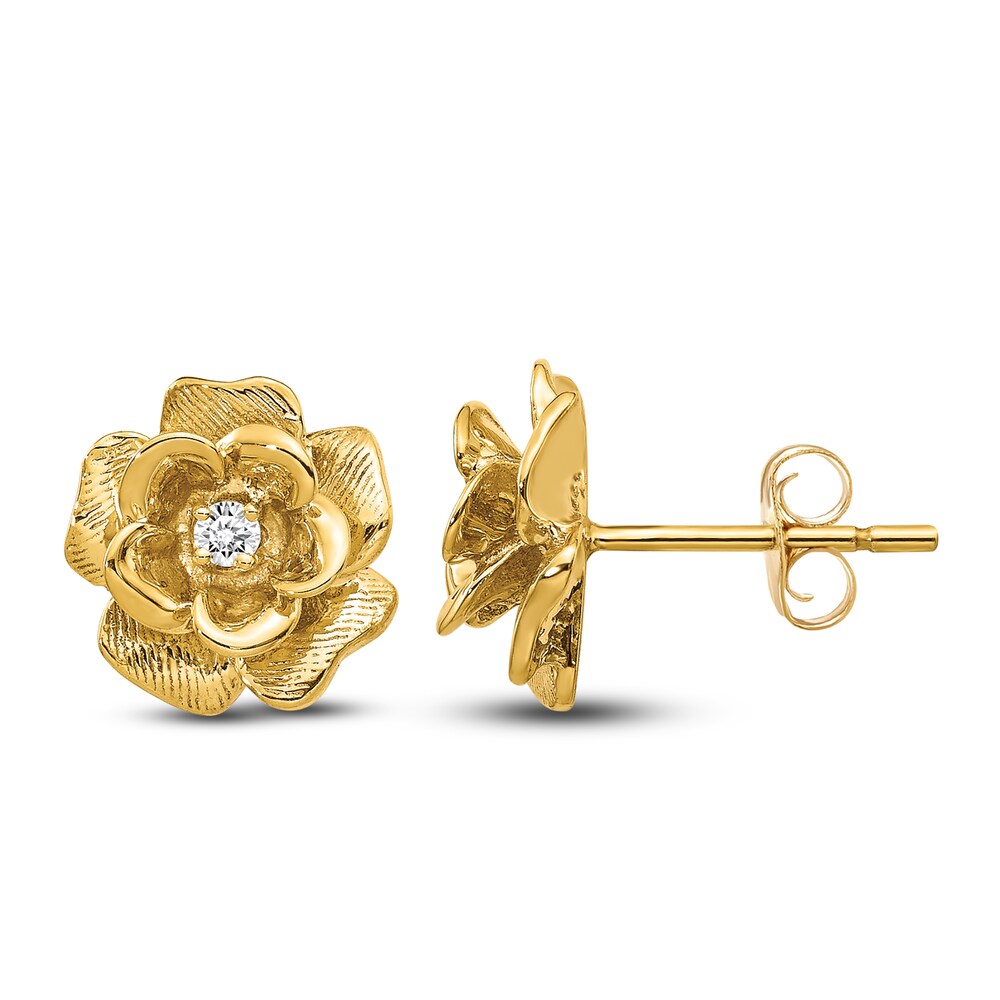 Diamond Flower Stud Earrings 1/15 ct tw Round 14K Yellow Gold DOd0UGFP Diamond Flower Stud Earrings 1/15 ct tw Round 14K Yellow Gold DOd0UGFP