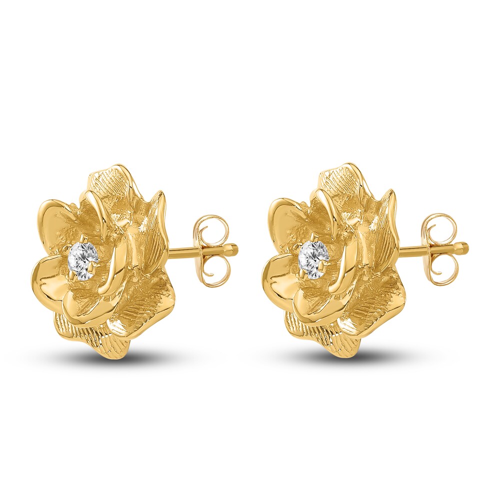 Diamond Flower Stud Earrings 1/15 ct tw Round 14K Yellow Gold DOd0UGFP Diamond Flower Stud Earrings 1/15 ct tw Round 14K Yellow Gold DOd0UGFP