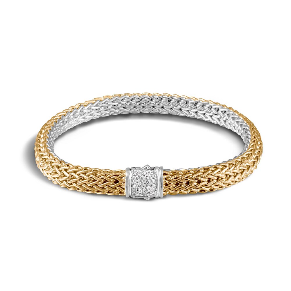 John Hardy Classic Chain 6.5MM Reversible Bracelet, Silver, 18K, Dia, Small Di9w500I John Hardy Classic Chain 6.5MM Reversible Bracelet, Silver, 18K, Dia, Small Di9w500I