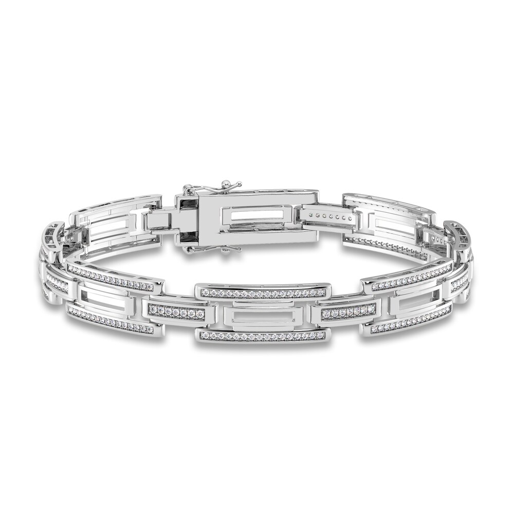 Men's Diamond Bracelet 1 ct tw Round 14K White Gold 8.5" DjSxfTfl