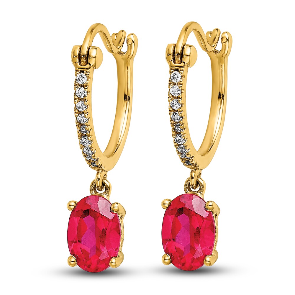 Natural Ruby Hoop Earrings 1/10 ct tw Diamonds 14K Yellow Gold DkyqMTQj Natural Ruby Hoop Earrings 1/10 ct tw Diamonds 14K Yellow Gold DkyqMTQj