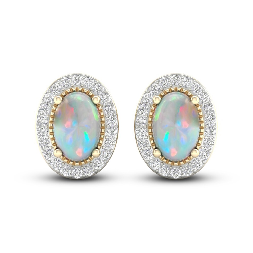 Lab-Created Opal & Lab-Created White Sapphire Stud Earrings 10K Yellow Gold DoirdVUp Lab-Created Opal & Lab-Created White Sapphire Stud Earrings 10K Yellow Gold DoirdVUp