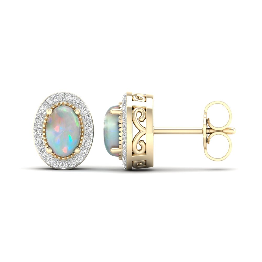 Lab-Created Opal & Lab-Created White Sapphire Stud Earrings 10K Yellow Gold DoirdVUp Lab-Created Opal & Lab-Created White Sapphire Stud Earrings 10K Yellow Gold DoirdVUp