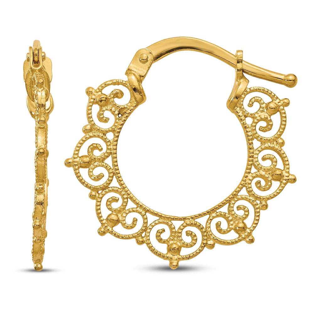 Fancy Pattern Hoop Earrings 14K Yellow Gold E2Tz6bHX Fancy Pattern Hoop Earrings 14K Yellow Gold E2Tz6bHX
