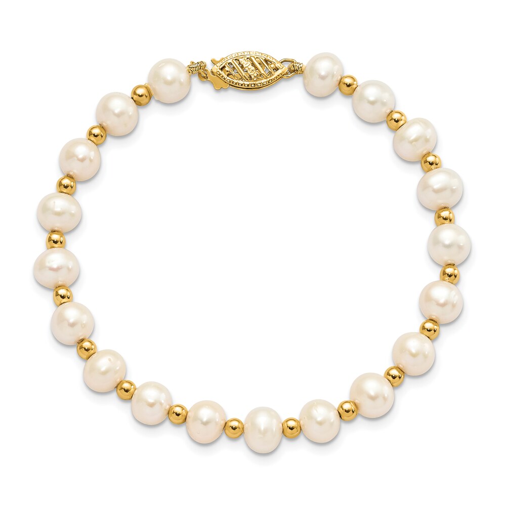 Cultured Freshwater Pearl Bead Bracelet 14K Yellow Gold 7-inch ECBLx4EA Cultured Freshwater Pearl Bead Bracelet 14K Yellow Gold 7-inch ECBLx4EA