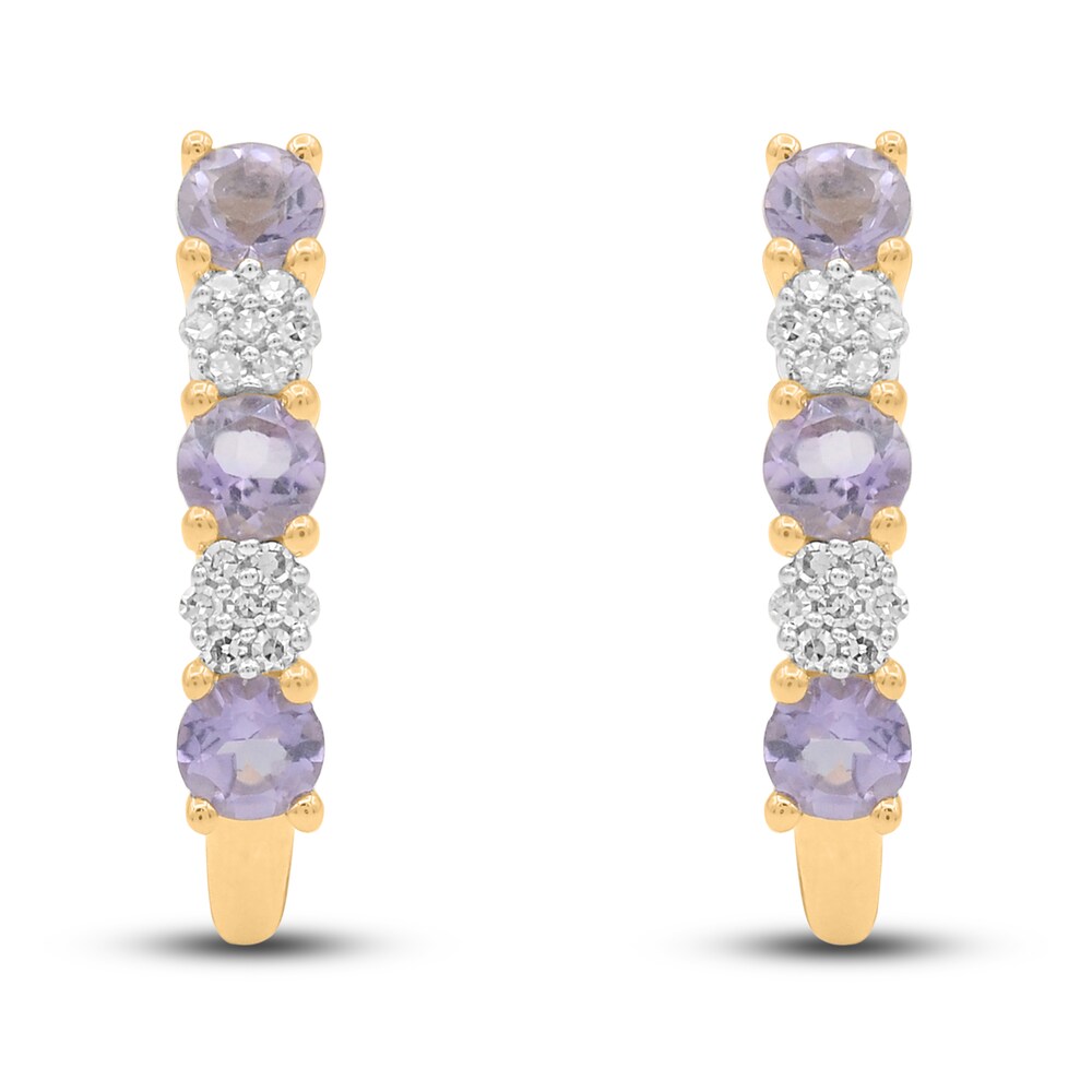 Natural Amethyst J-Hoop Earrings 1/15 ct tw Round 14K Yellow Gold EKInjShg Natural Amethyst J-Hoop Earrings 1/15 ct tw Round 14K Yellow Gold EKInjShg