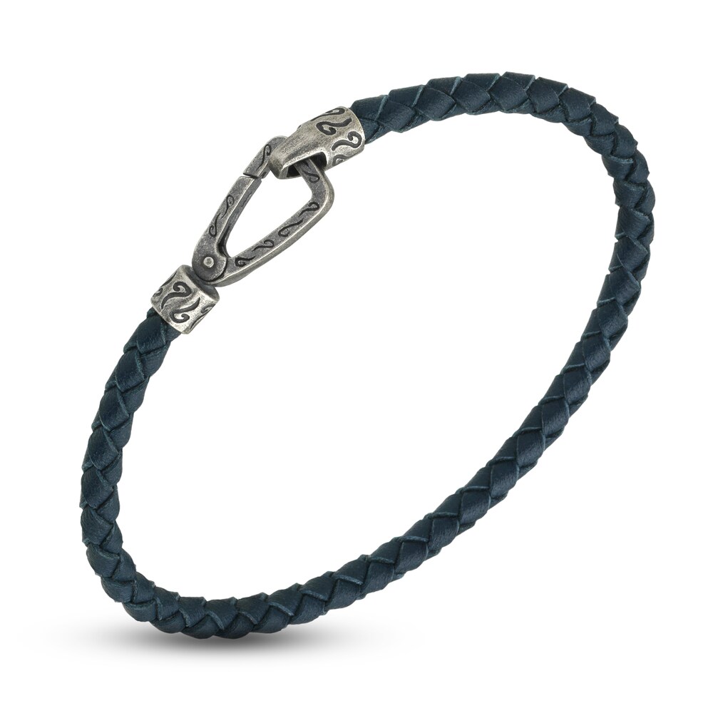 Marco Dal Maso Men's Woven Blue Leather Bracelet Sterling Silver 8" EZ2R0ukh Marco Dal Maso Men's Woven Blue Leather Bracelet Sterling Silver 8" EZ2R0ukh