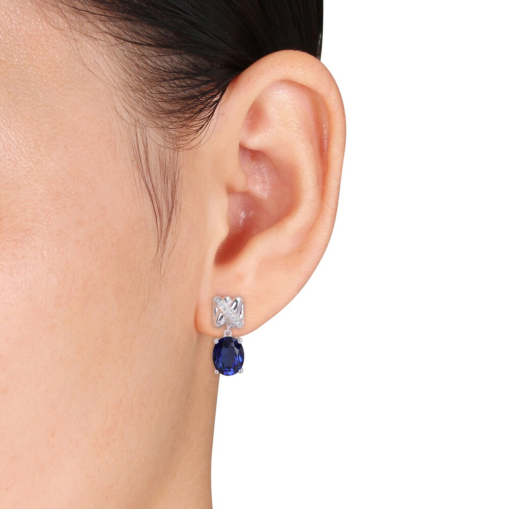 Lab-Created Blue Sapphire Earrings 1/15 Diamonds 14K White Gold EZOyrmPq Lab-Created Blue Sapphire Earrings 1/15 Diamonds 14K White Gold EZOyrmPq