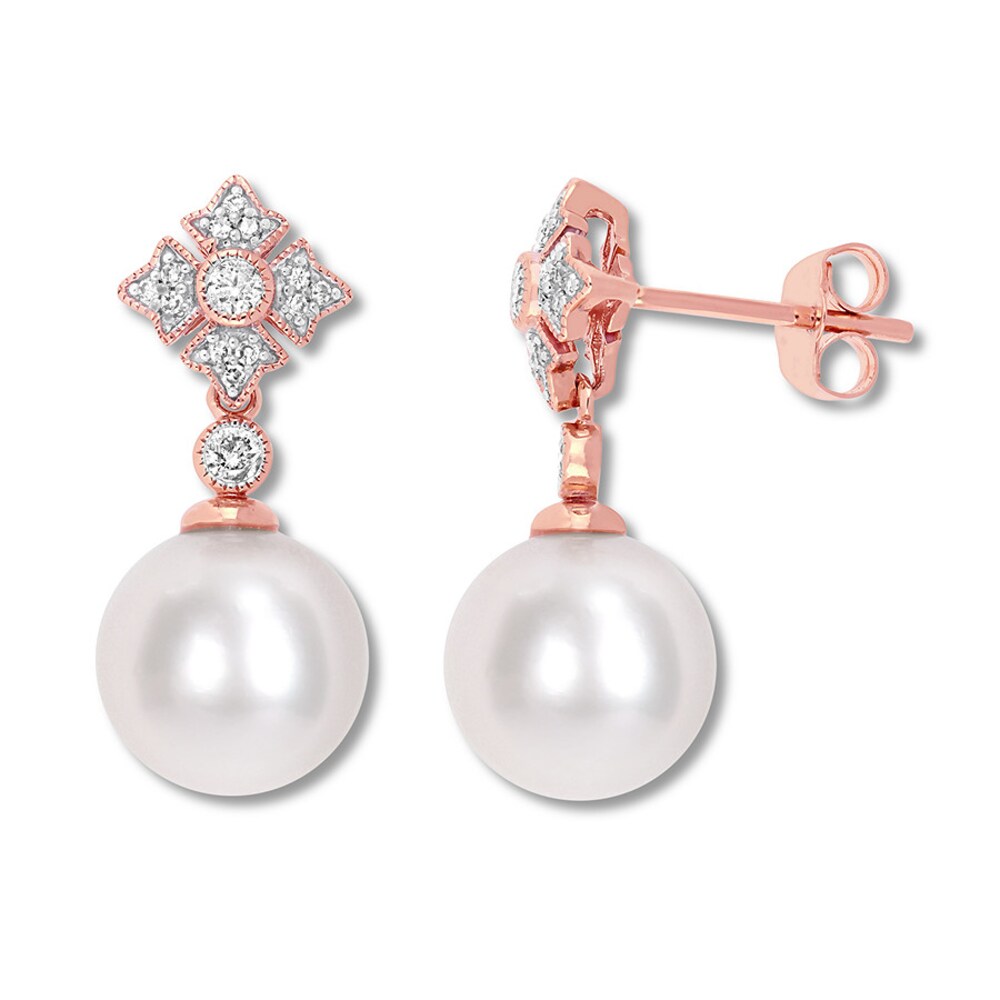Cultured Pearl Earrings 1/5 carat tw Diamonds 10K Rose Gold EaMTzjgQ Cultured Pearl Earrings 1/5 carat tw Diamonds 10K Rose Gold EaMTzjgQ