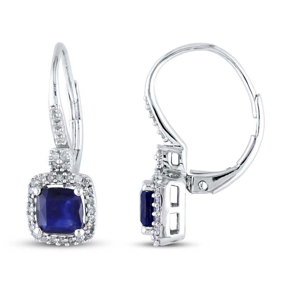 Sapphire Earrings 1/5 ct tw Diamonds 10K White Gold EcucysrV Sapphire Earrings 1/5 ct tw Diamonds 10K White Gold EcucysrV