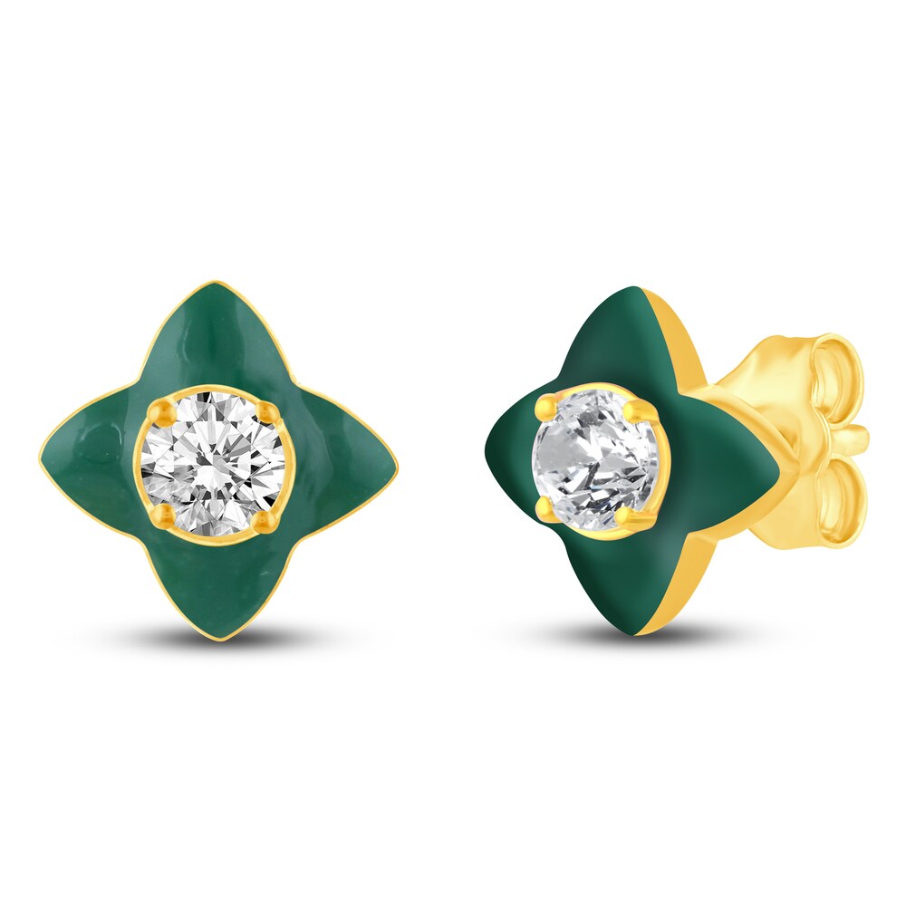 Diamond Stud Earrings 1/2 ct tw Round Green Enamel 14K Yellow Gold F96T1Go8 Diamond Stud Earrings 1/2 ct tw Round Green Enamel 14K Yellow Gold F96T1Go8
