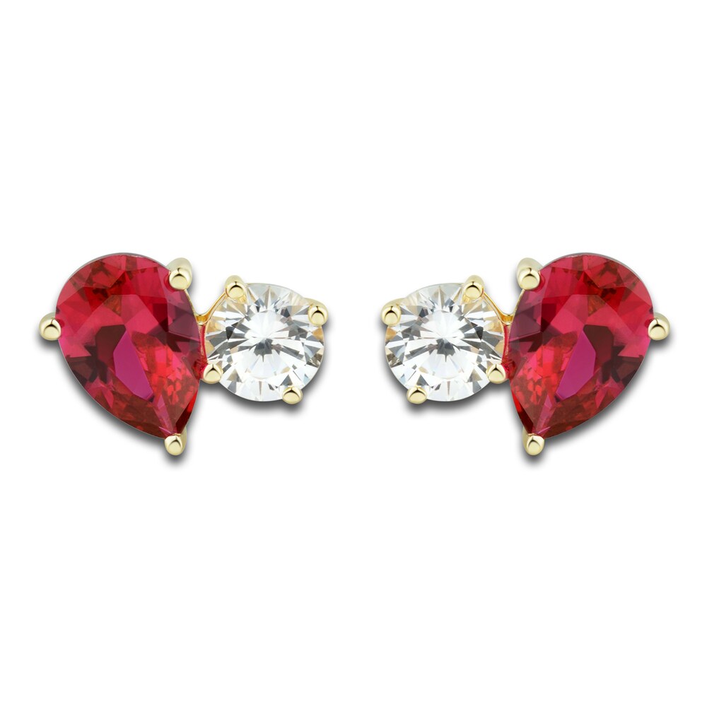 Lab-Created White Sapphire & Lab-Created Ruby Stud Earrings 10K Yellow Gold FGQByGzj Lab-Created White Sapphire & Lab-Created Ruby Stud Earrings 10K Yellow Gold FGQByGzj