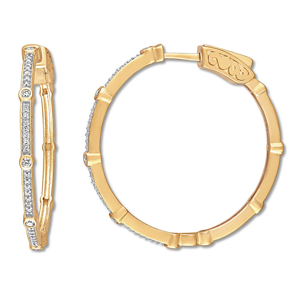 Diamond Station Hoop Earrings 1/3 ct tw Round 10K Yellow Gold FkBPrTiO Diamond Station Hoop Earrings 1/3 ct tw Round 10K Yellow Gold FkBPrTiO