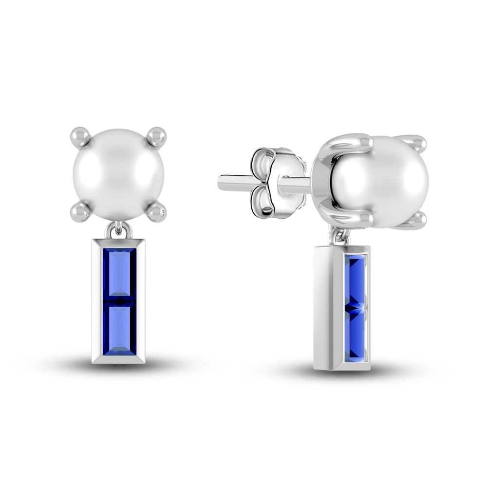 Juliette Maison Lab-Created Blue Sapphire Baguette and Cultured Freshwater Pearl Earrings 10K White Gold FsH6AHLb Juliette Maison Lab-Created Blue Sapphire Baguette and Cultured Freshwater Pearl Earrings 10K White Gold FsH6AHLb