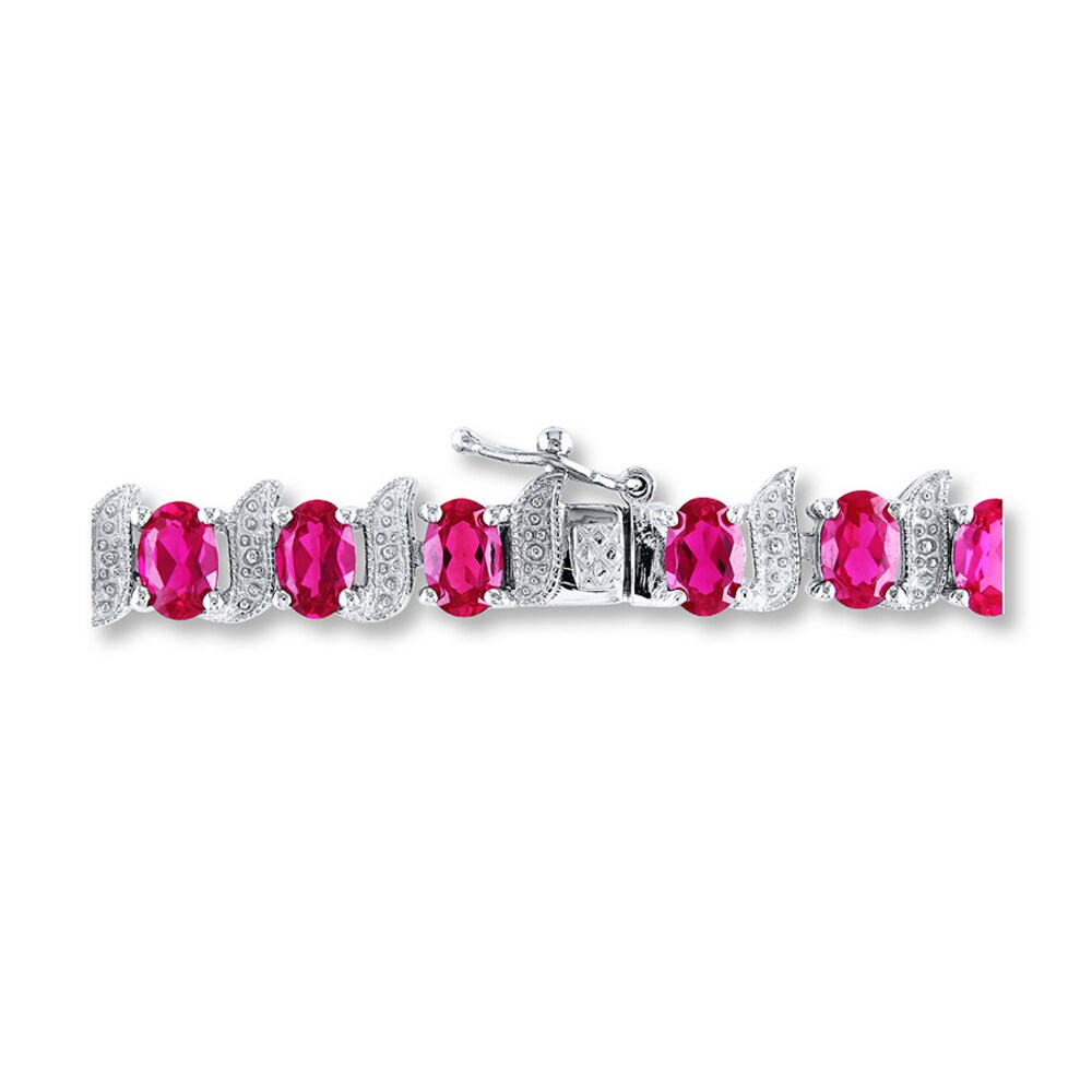 Lab-Created Rubies Diamond Accents Sterling Silver Bracelet FweGplc2 Lab-Created Rubies Diamond Accents Sterling Silver Bracelet FweGplc2