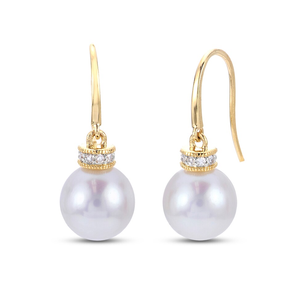 Cultured Akoya Pearl Dangle Earrings 3/4 ct tw Diamonds 14K Yellow Gold FzqHxFWu Cultured Akoya Pearl Dangle Earrings 3/4 ct tw Diamonds 14K Yellow Gold FzqHxFWu