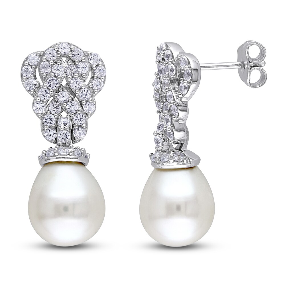 Cultured Freshwater Pearl & Lab-Created White Sapphire Drop Earrings Sterling Silver G1F15N7U Cultured Freshwater Pearl & Lab-Created White Sapphire Drop Earrings Sterling Silver G1F15N7U
