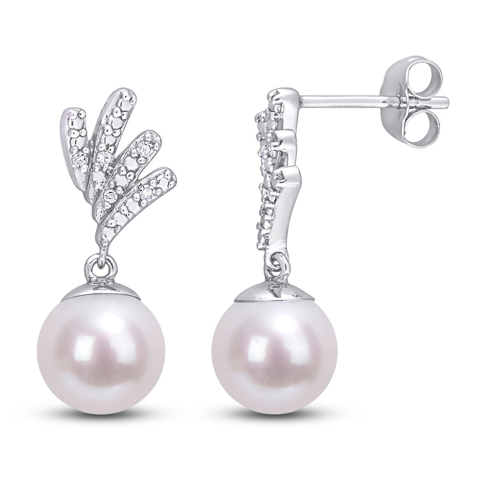 Cultured Freshwater Pearl Drop Earrings 1/20 ct tw Diamonds 10K White Gold G6oH0AGh Cultured Freshwater Pearl Drop Earrings 1/20 ct tw Diamonds 10K White Gold G6oH0AGh