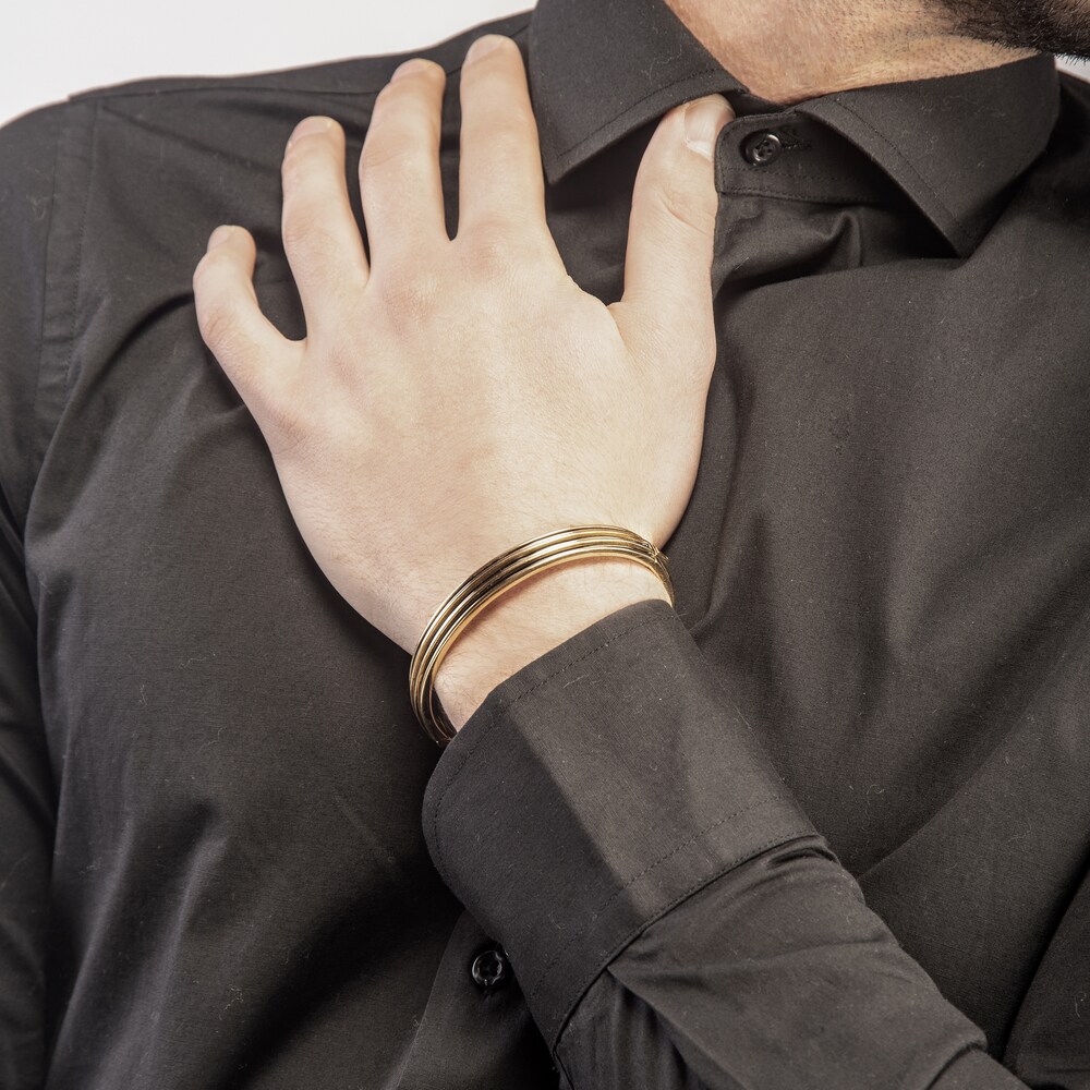 Marco Dal Maso Men\'s Acies Wide Bangle Bracelet Black Enamel Sterling Silver/18K Yellow Gold-Plated 7\" GDRGMtNS Marco Dal Maso Men\'s Acies Wide Bangle Bracelet Black Enamel Sterling Silver/18K Yellow Gold-Plated 7\" GDRGMtNS