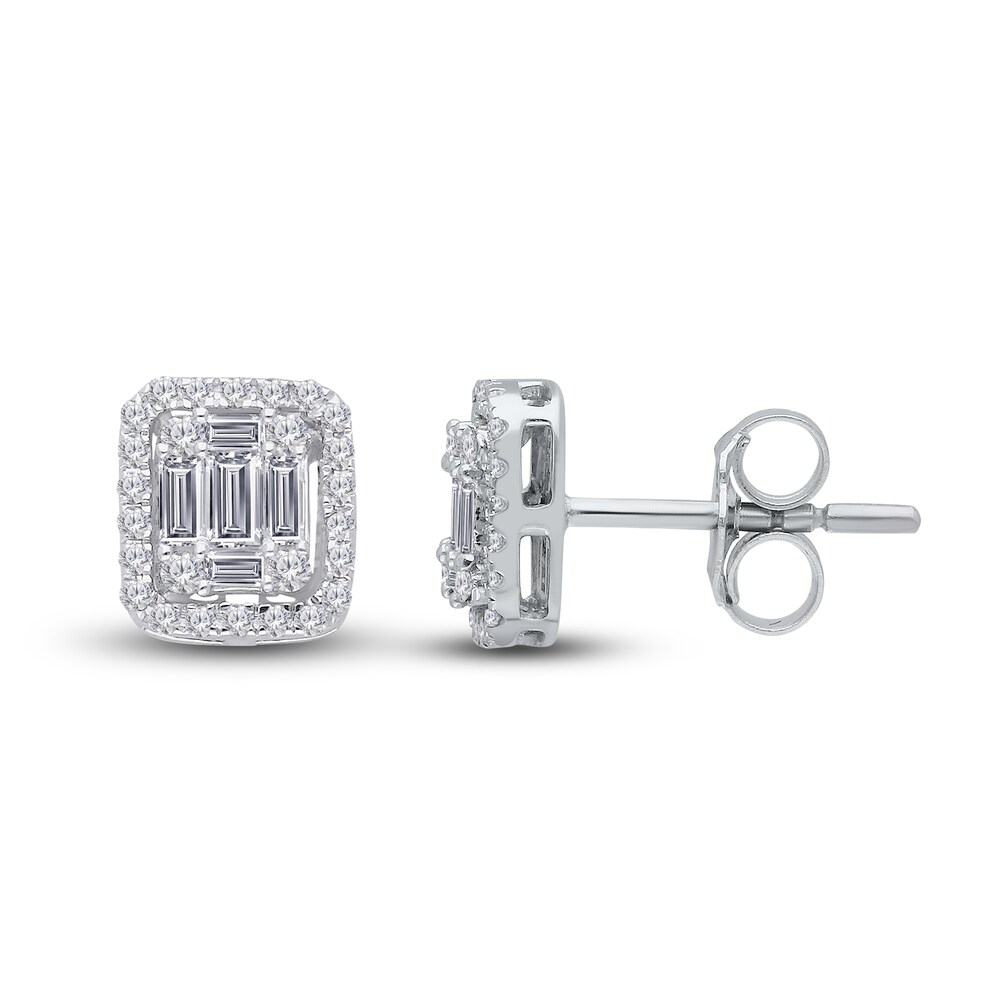 Kallati Diamond Stud Earrings 1/2 ct tw Round/Baguette 14K White Gold GDVz9Rot Kallati Diamond Stud Earrings 1/2 ct tw Round/Baguette 14K White Gold GDVz9Rot