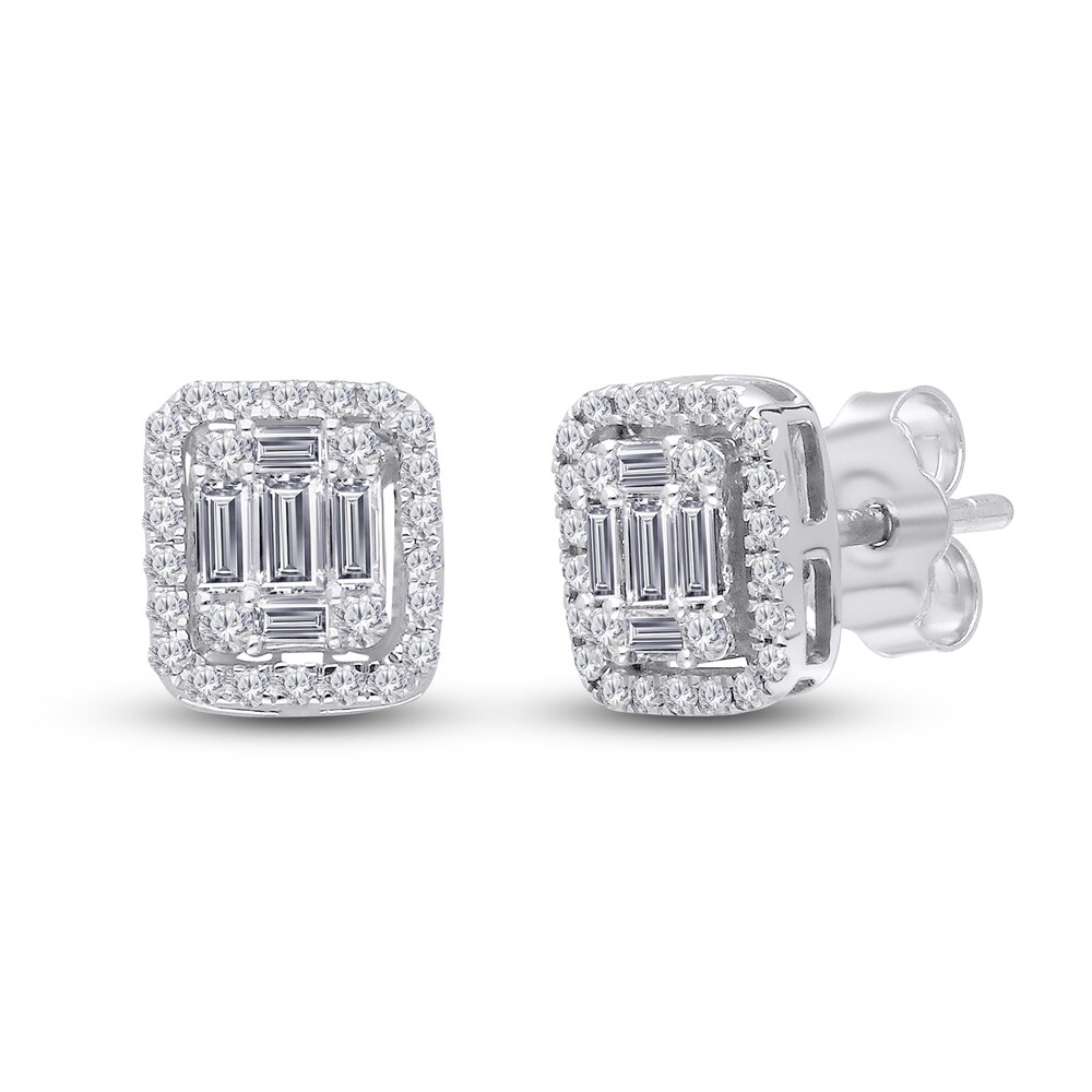 Kallati Diamond Stud Earrings 1/2 ct tw Round/Baguette 14K White Gold GDVz9Rot Kallati Diamond Stud Earrings 1/2 ct tw Round/Baguette 14K White Gold GDVz9Rot
