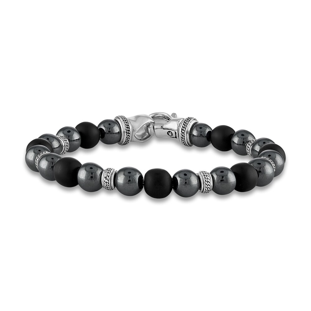 1933 by Esquire Men\'s Natural Hematite & Onyx Bracelet Sterling Silver 8.75\" GIQP7QDZ