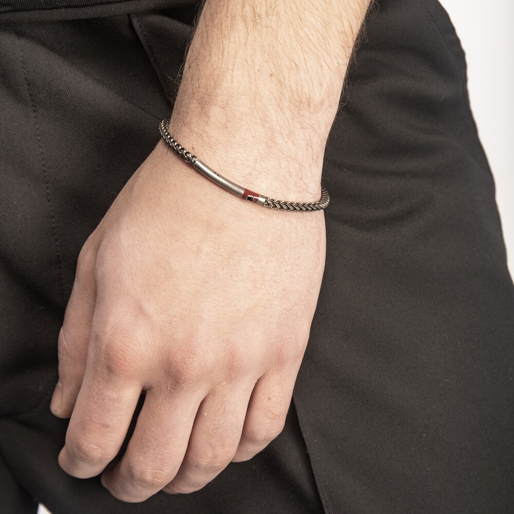 Marco Dal Maso Men\'s Black Diamond Accent Bracelet Red Enamel/Sterling Silver 8\" GKtfZMO5 Marco Dal Maso Men\'s Black Diamond Accent Bracelet Red Enamel/Sterling Silver 8\" GKtfZMO5
