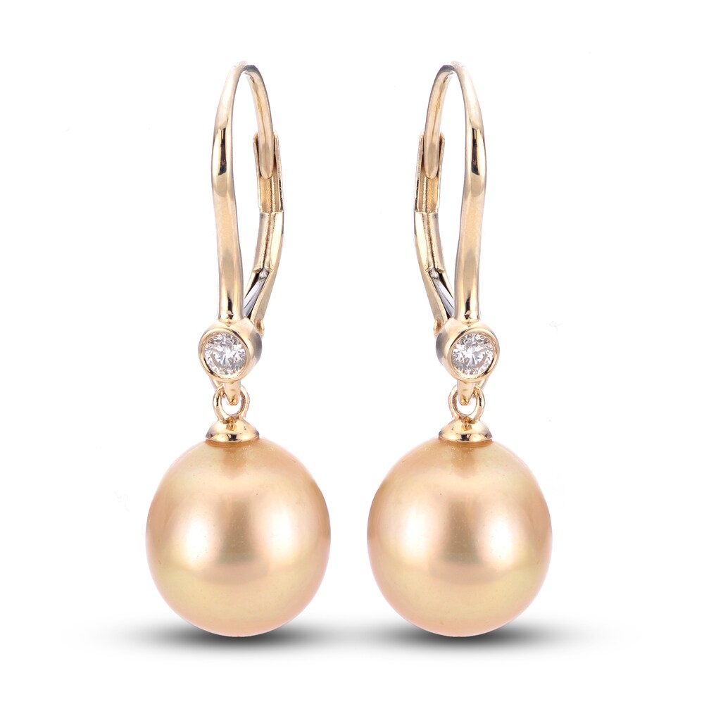 Cultured South Sea Pearl Dangle Earrings 1/10 ct tw Diamonds 14K Yellow Gold GiivEoor