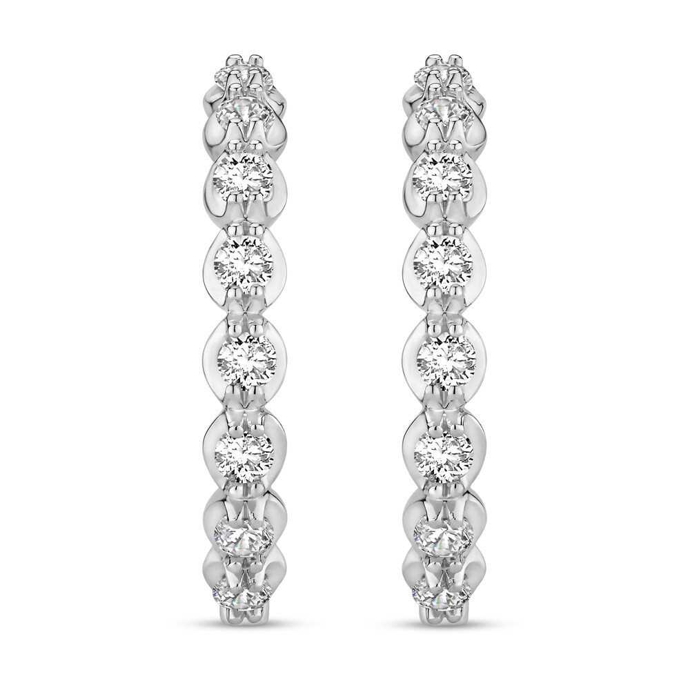 Diamond Hoop Earrings 1 ct tw Round 18K White Gold GjuesoRz
