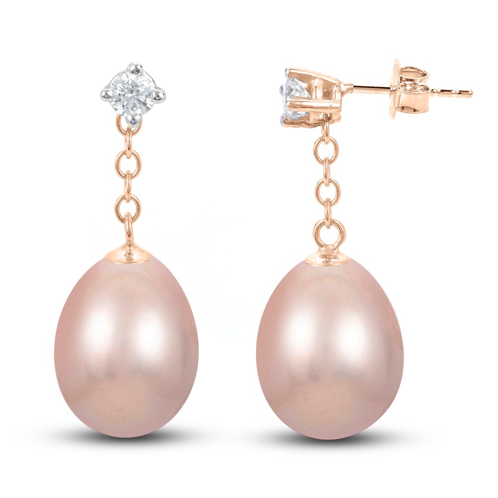 Pink Cultured Freshwater Pearl Earrings 1/5 ct tw Diamonds 14K Rose Gold GocS0lMQ Pink Cultured Freshwater Pearl Earrings 1/5 ct tw Diamonds 14K Rose Gold GocS0lMQ