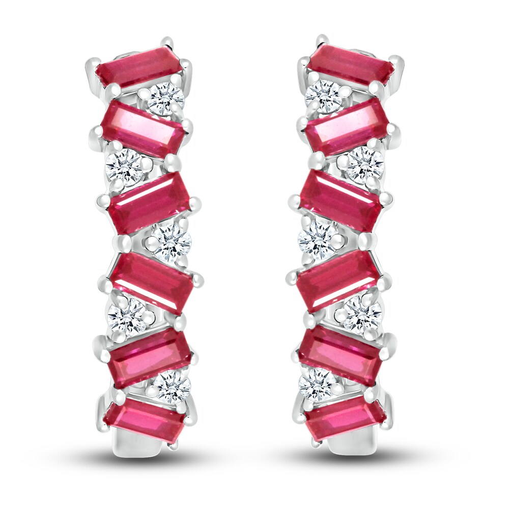 Lab-Created Ruby & Lab-Created White Sapphire Hoop Earrings Sterling Silver Gzmv5LNX Lab-Created Ruby & Lab-Created White Sapphire Hoop Earrings Sterling Silver Gzmv5LNX