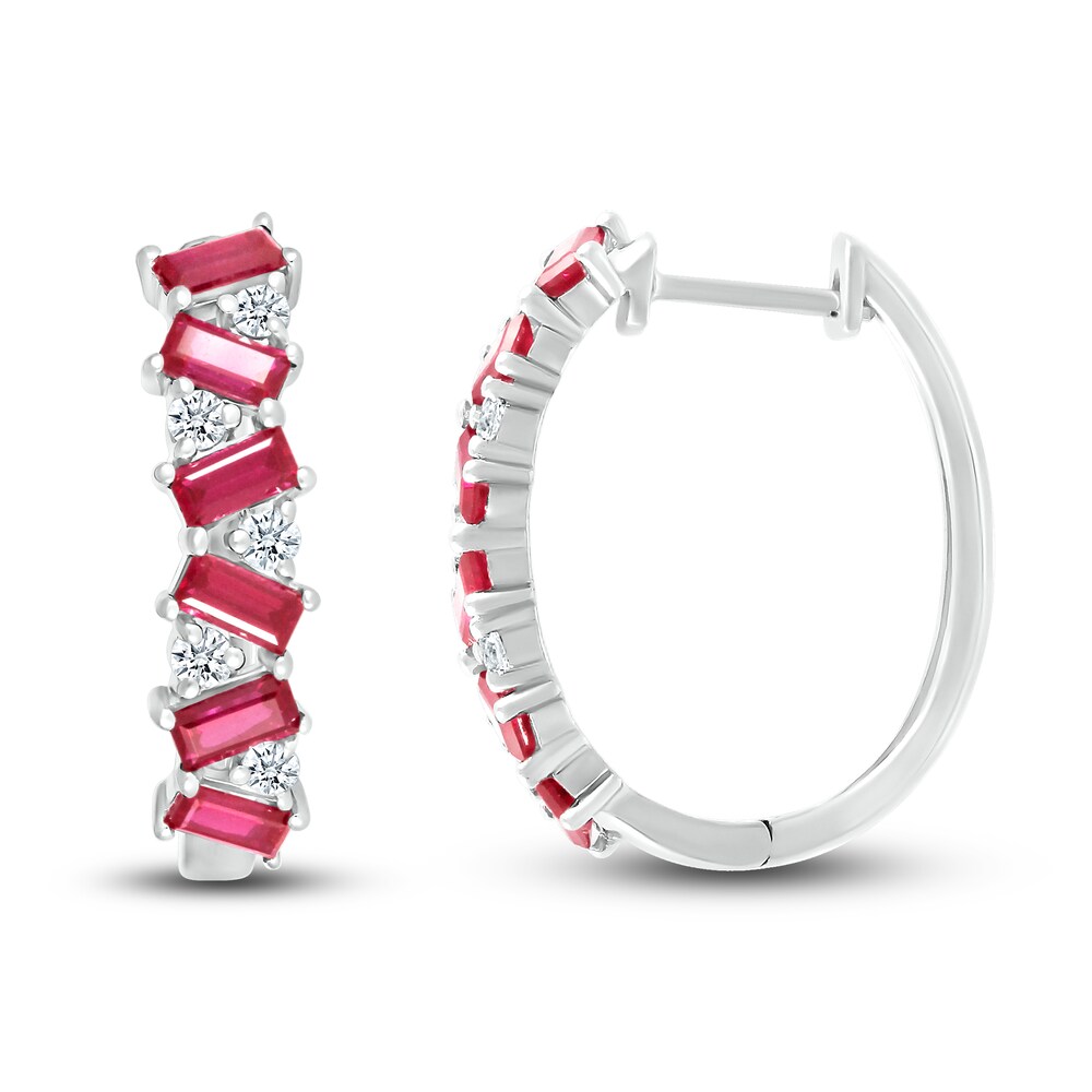 Lab-Created Ruby & Lab-Created White Sapphire Hoop Earrings Sterling Silver Gzmv5LNX Lab-Created Ruby & Lab-Created White Sapphire Hoop Earrings Sterling Silver Gzmv5LNX