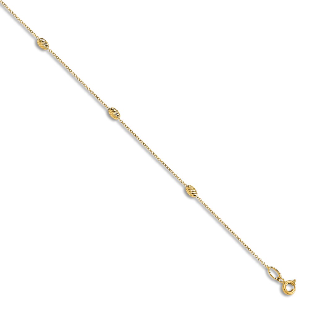 Diamond-Cut Station Anklet 14K Yellow Gold 10" H1RU1v0v