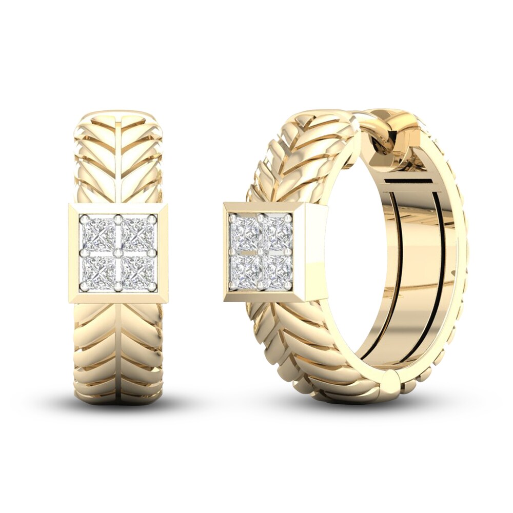 Men\'s Diamond Hoop Earrings 3/8 ct tw Princess 10K Yellow Gold HFqHGa92