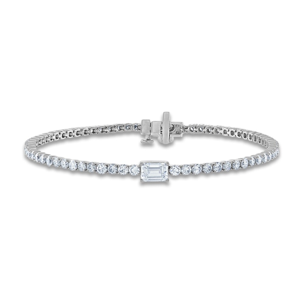 Lab-Created Diamond Tennis Bracelet 4 ct tw Emerald/Round 14K White Gold 7" HSEyY6ld Lab-Created Diamond Tennis Bracelet 4 ct tw Emerald/Round 14K White Gold 7" HSEyY6ld