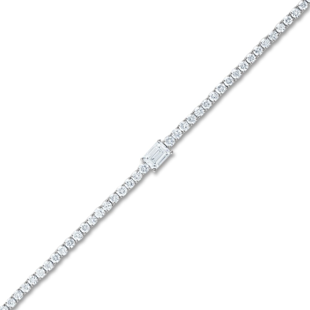 Lab-Created Diamond Tennis Bracelet 4 ct tw Emerald/Round 14K White Gold 7\" HSEyY6ld Lab-Created Diamond Tennis Bracelet 4 ct tw Emerald/Round 14K White Gold 7\" HSEyY6ld