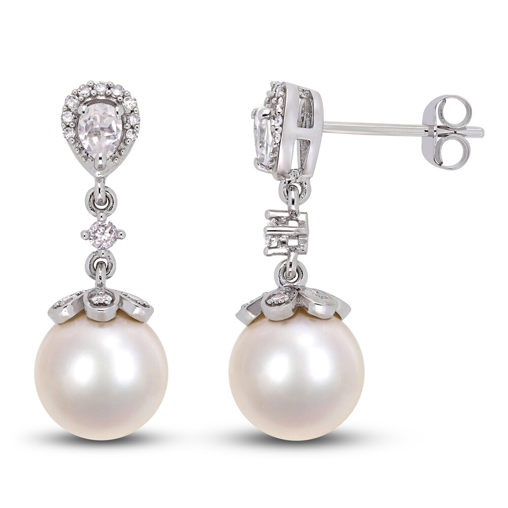 Cultured Freshwater Pearl & Natural White Topaz Earrings 1/5 ct tw Diamonds 10K White Gold HXUqpCP2 Cultured Freshwater Pearl & Natural White Topaz Earrings 1/5 ct tw Diamonds 10K White Gold HXUqpCP2
