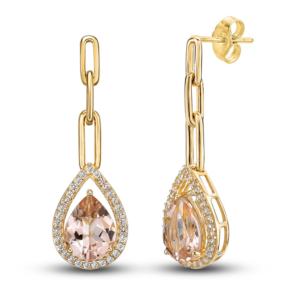 Natural Morganite & Natural White Topaz Paperclip Drop Earrings 10K Yellow Gold Hi7p8wfl Natural Morganite & Natural White Topaz Paperclip Drop Earrings 10K Yellow Gold Hi7p8wfl