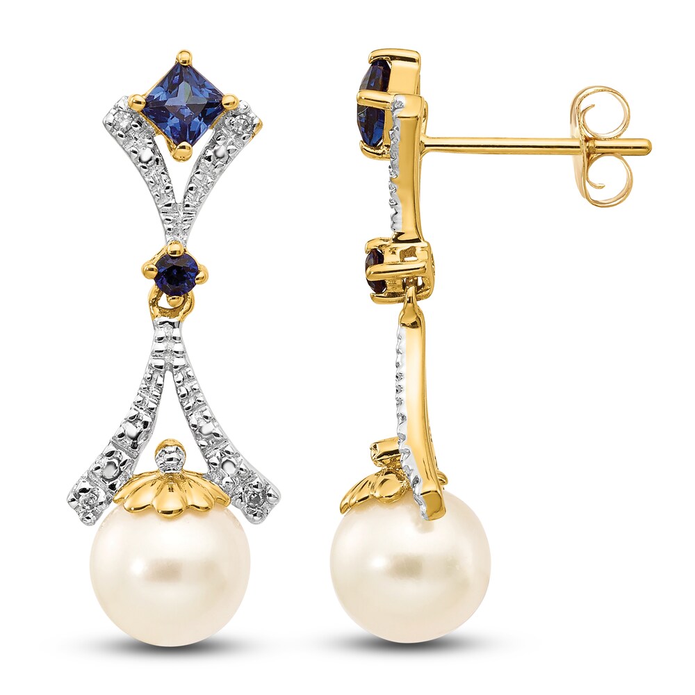 Cultured Freshwater Pearl & Lab-Created Blue Sapphire Dangle Earrings Diamond Accents 14K Yellow Gold HjxYWQbT Cultured Freshwater Pearl & Lab-Created Blue Sapphire Dangle Earrings Diamond Accents 14K Yellow Gold HjxYWQbT