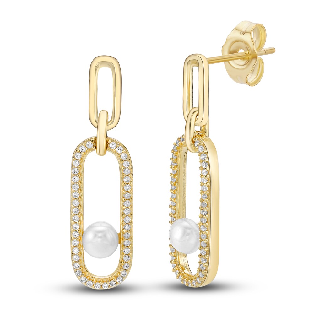 Cultured Freshwater Pearl Dangle Earrings 1/4 ct tw Diamonds 10K Yellow Gold I3o8ebQq Cultured Freshwater Pearl Dangle Earrings 1/4 ct tw Diamonds 10K Yellow Gold I3o8ebQq