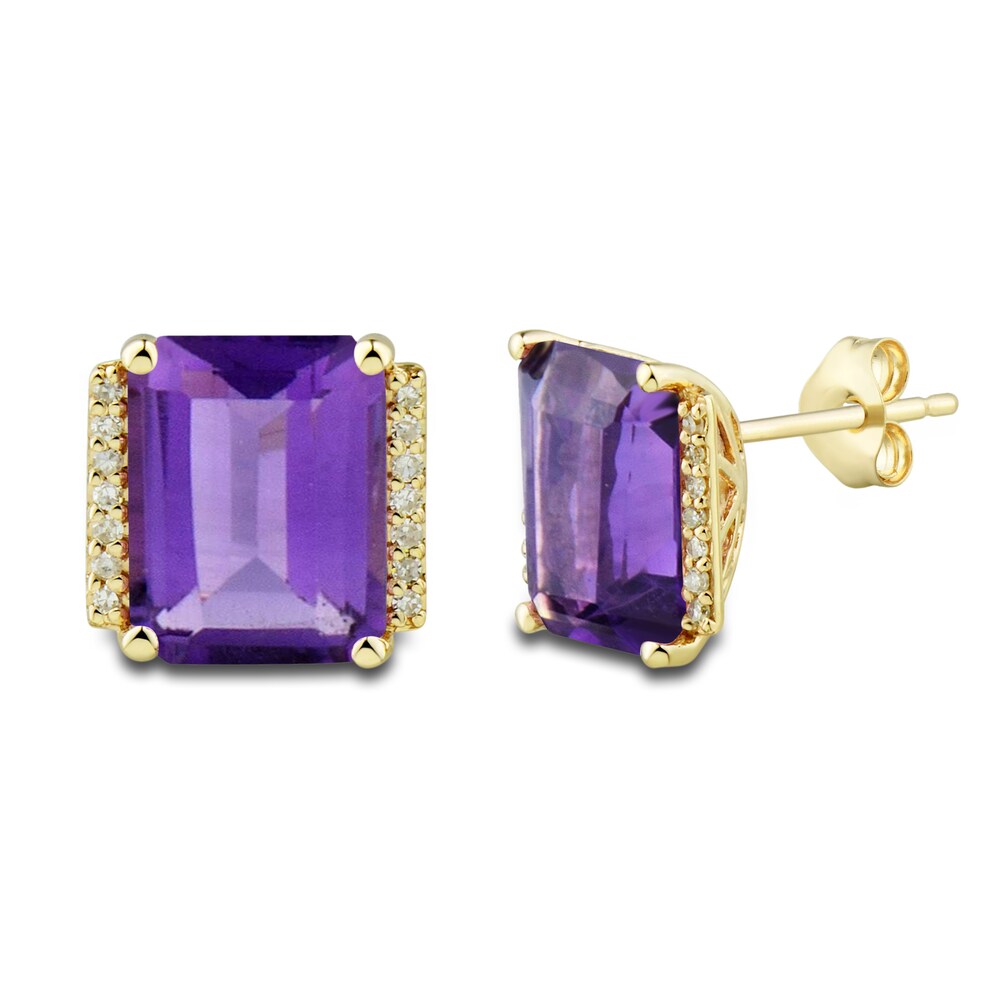 Natural Amethyst Ring, Earring & Necklace Set 1/5 ct tw Diamonds 10K Yellow Gold IViqusr6