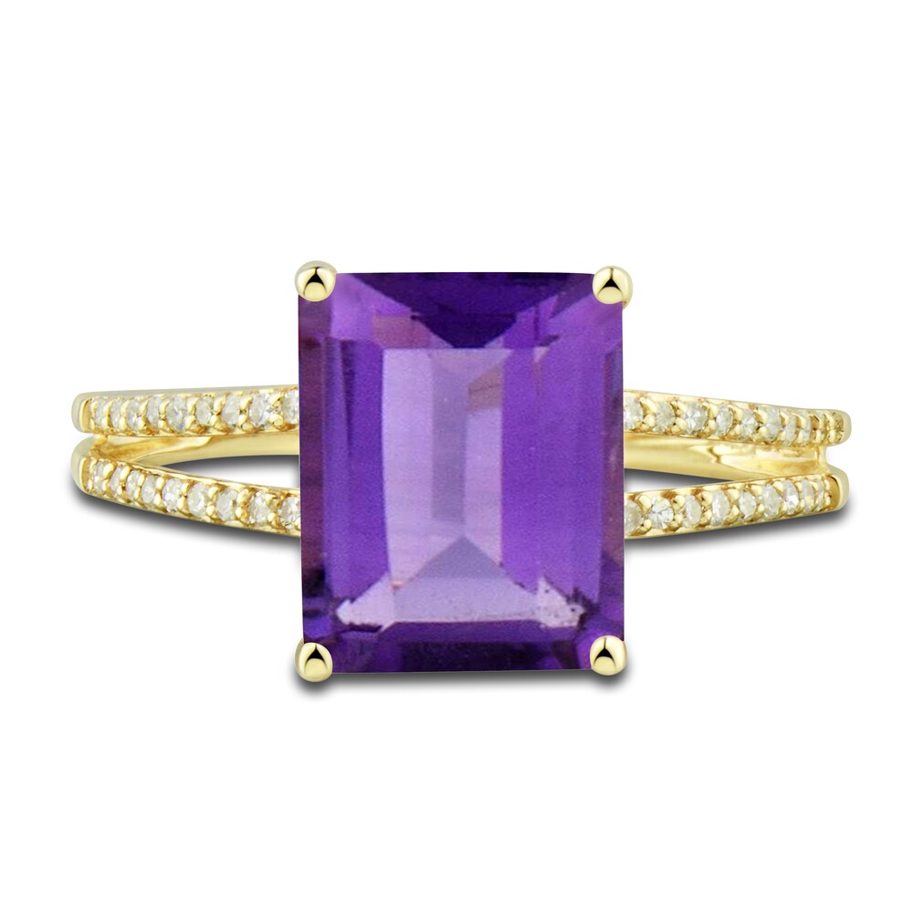 Natural Amethyst Ring, Earring & Necklace Set 1/5 ct tw Diamonds 10K Yellow Gold IViqusr6