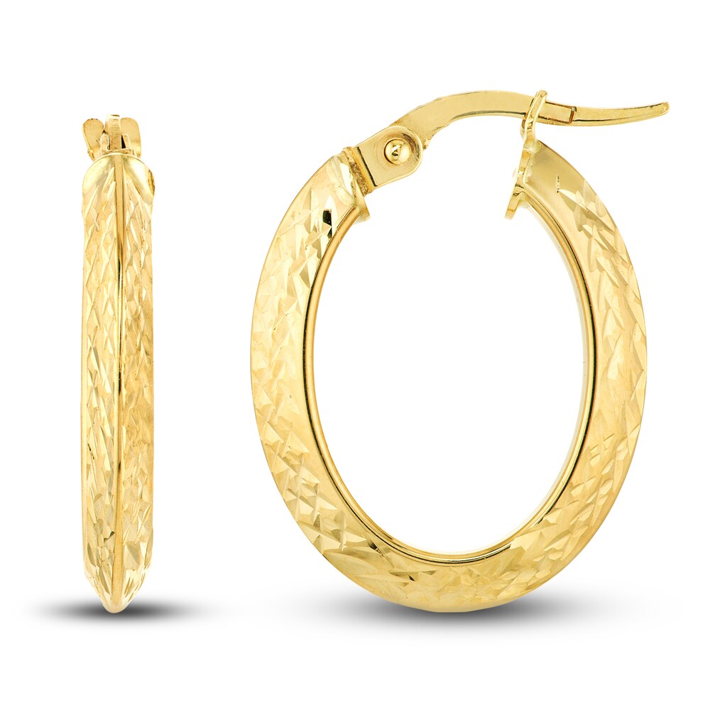 Diamond-Cut Knife Edge Hoop Earrings 14K Yellow Gold 15mm IdkRcDRG