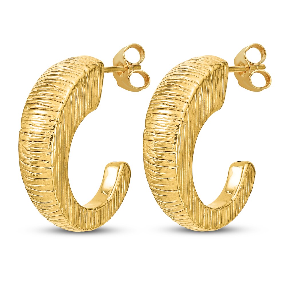 Textured J-hoop Earrings 14K Yellow Gold InKeXPXW Textured J-hoop Earrings 14K Yellow Gold InKeXPXW